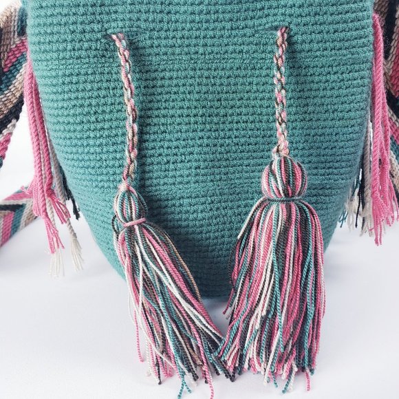 NEW Hand Knit Colombian Cross Body Satchel Teal - Picture 7 of 9